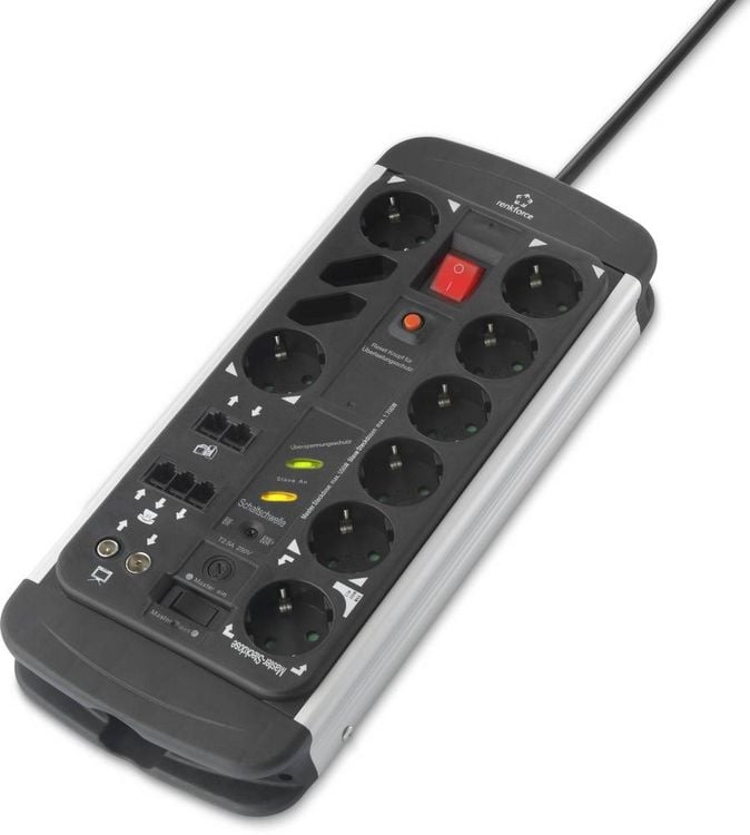 Produktbild: Renkforce 1015A-CMB-SXMS Master/Slave-Steckdosenleiste 10fach Schwarz, Aluminium Schutzkontakt 1 St.