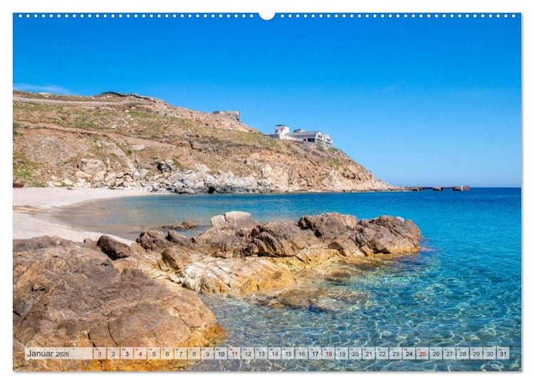 Produktbild: Mykonos - Natur, Meer und wei&szlig;e W&auml;nde (hochwertiger Premium Wandkalender 2026 DIN A2 quer), Kunstdruck in Hochglanz