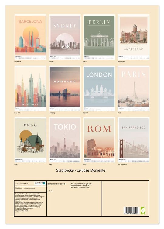 Produktbild: Stadtblicke - zeitlose Momente (Wandkalender 2026 DIN A2 hoch), CALVENDO Monatskalender