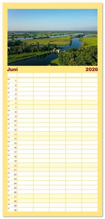 Produktbild: Familienplaner 2026 - Flusslandschaft Elbe mit 5 Spalten (Wandkalender, 21 x 45 cm) CALVENDO