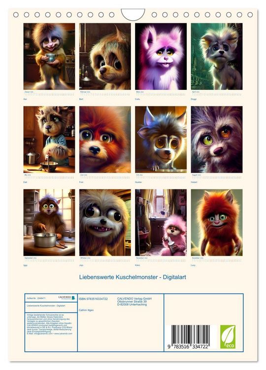 Produktbild: Liebenswerte Kuschelmonster - Digitalart (Wandkalender 2026 DIN A4 hoch), CALVENDO Monatskalender