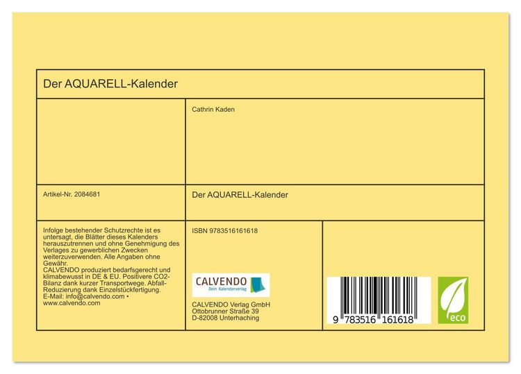 Produktbild: Der AQUARELL-Kalender (Tischkalender 2026 DIN A5 quer), CALVENDO Monatskalender