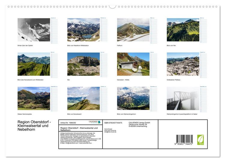 Produktbild: Region Oberstdorf - Kleinwalsertal und Nebelhorn (hochwertiger Premium Wandkalender 2026 DIN A2 quer), Kunstdruck in Hochglanz