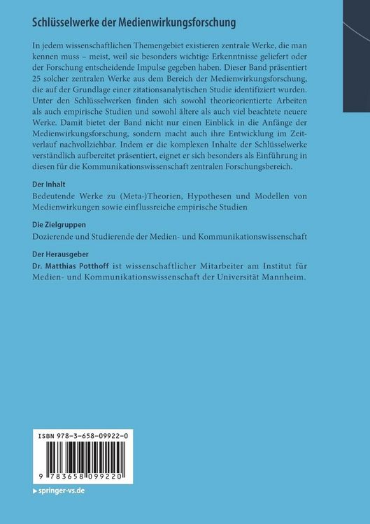 Produktbild: Schl&uuml;sselwerke der Medienwirkungsforschung