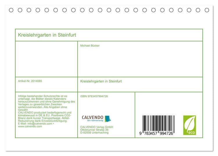 Produktbild: Kreislehrgarten in Steinfurt (Tischkalender 2026 DIN A5 quer), CALVENDO Monatskalender