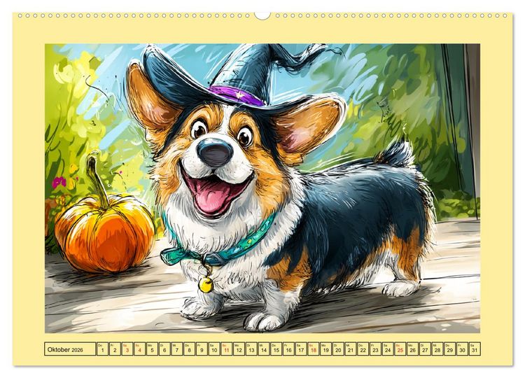Produktbild: Lustige Corgis. Niedliche Cartoons von gl&uuml;cklichen Hunden (Wandkalender 2026 DIN A2 quer), CALVENDO Monatskalender