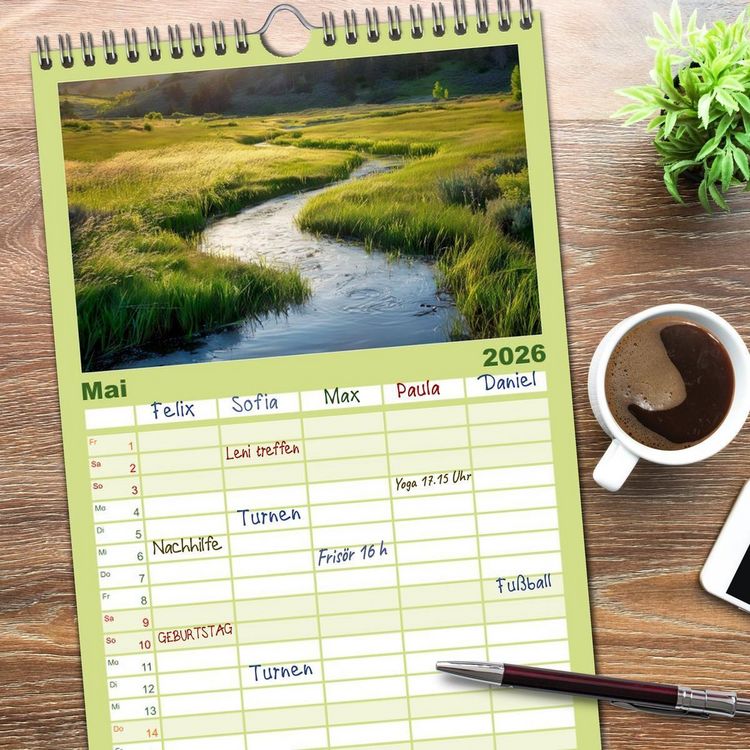 Produktbild: Familienplaner 2026 - Quelle des Lebens - Wasser und Landschaft mit 5 Spalten (Wandkalender, 21 x 45 cm) CALVENDO