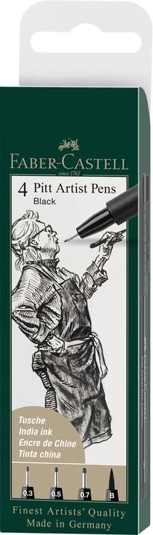 Produktbild: Faber-Castell Tuschestifte Pitt Artist Pens schwarz, 4er Etui