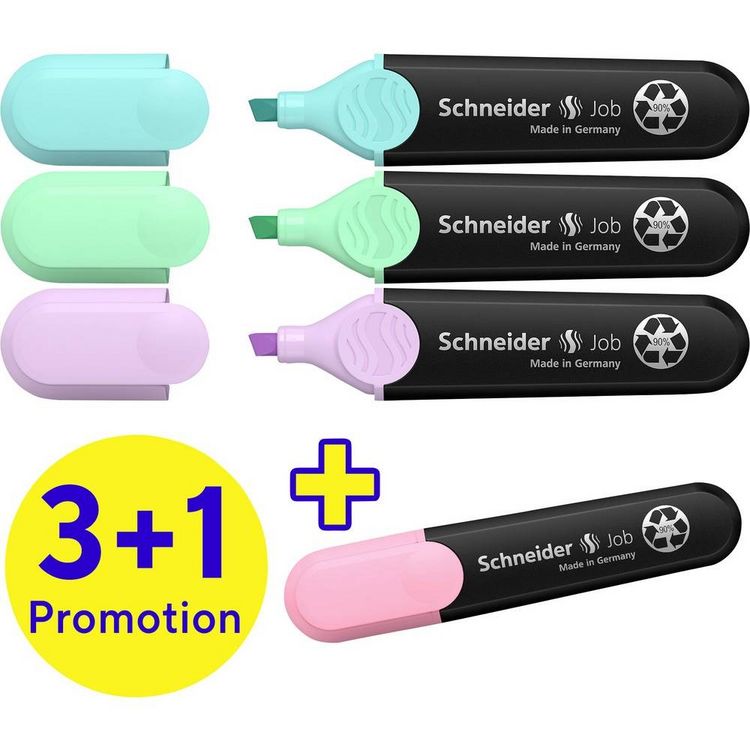 Produktbild: Textmarker Job pastel 4er Etui sortiert, 3+1 Aktion