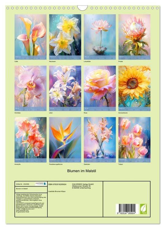Produktbild: Blumen im Malstil (Wandkalender 2026 DIN A3 hoch), CALVENDO Monatskalender