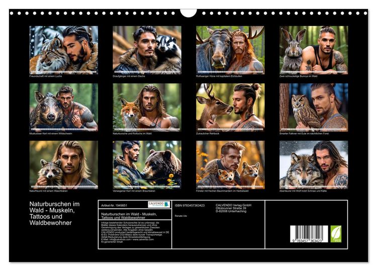 Produktbild: Naturburschen im Wald - Muskeln, Tattoos und Waldbewohner (Wandkalender 2026 DIN A3 quer), CALVENDO Monatskalender