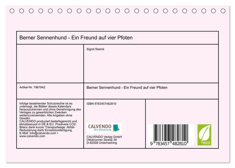 Produktbild: Berner Sennenhund - Ein Freund auf vier Pfoten (Tischkalender 2026 DIN A5 quer), CALVENDO Monatskalender