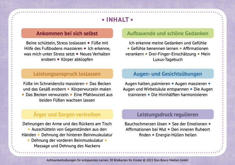 Produktbild: Achtsamkeits&uuml;bungen f&uuml;r entspanntes Lernen. 30 Bildkarten f&uuml;r Kinder