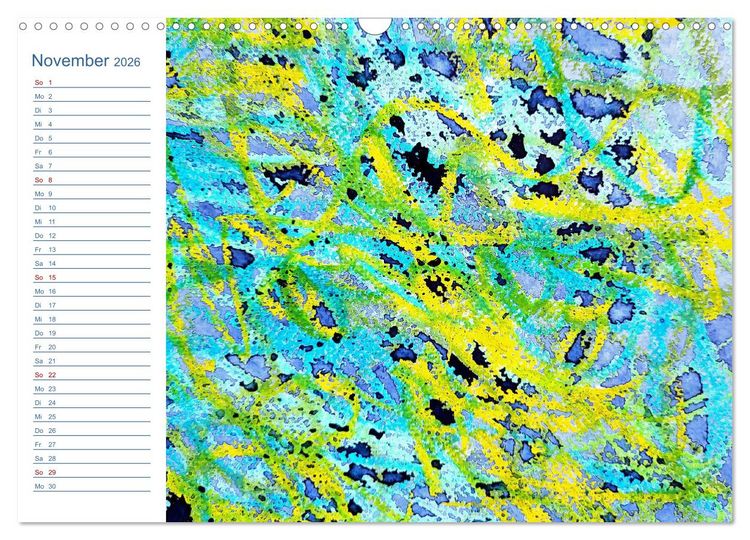 Produktbild: Jadegr&uuml;n und K&ouml;nigsblau - Zauberhafte Aquarellexperimente in Gr&uuml;n und Blau (Wandkalender 2026 DIN A3 quer), CALVENDO Monatskalender