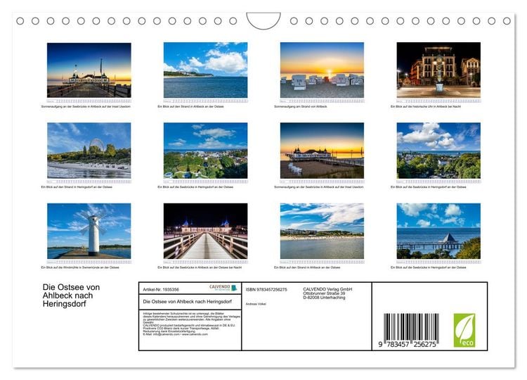 Produktbild: Die Ostsee von Ahlbeck nach Heringsdorf (Wandkalender 2026 DIN A4 quer), CALVENDO Monatskalender
