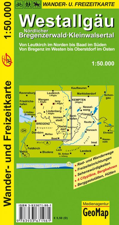 Produktbild: Westallg&auml;u, N&ouml;rdl. Bregenzerwald, Kleinwalsertal Wander- und Freizeitkarte