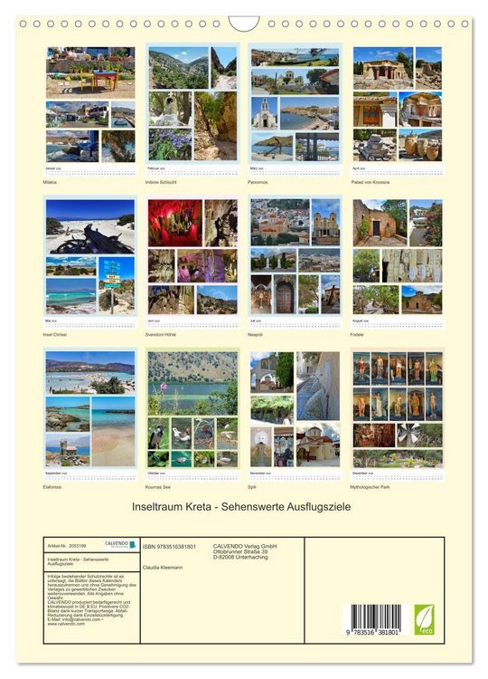 Produktbild: Inseltraum Kreta - Sehenswerte Ausflugsziele (Wandkalender 2026 DIN A3 hoch), CALVENDO Monatskalender