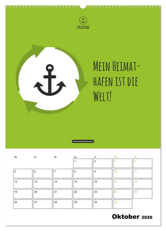 Produktbild: hafenprinzessin: Ankertr&auml;ume & Meer - Der moderne Zitate-Wandkalender f&uuml;r maritime Lebensmomente! (Wandkalender 2026 DIN A2 hoch), CALVENDO Monatskalender