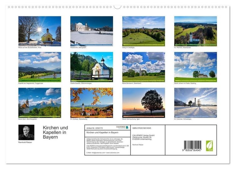Produktbild: Kirchen und Kapellen in Bayern (hochwertiger Premium Wandkalender 2027 DIN A2 quer), Kunstdruck in Hochglanz