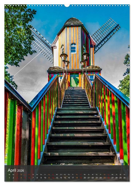 Produktbild: Windm&uuml;hlen mit Fl&uuml;gel am Niederrhein (Wandkalender 2026 DIN A2 hoch), CALVENDO Monatskalender
