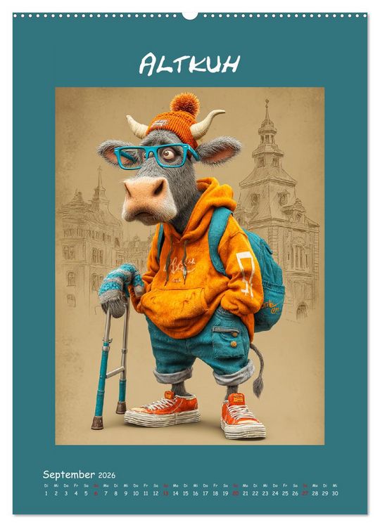 Produktbild: Kuhwelt. Stylische Streetwear-K&uuml;he f&uuml;r gute Laune (Wandkalender 2026 DIN A2 hoch), CALVENDO Monatskalender