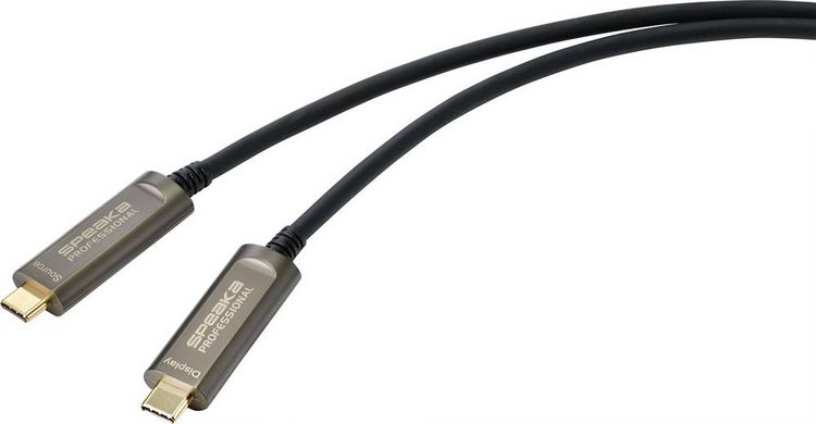 Produktbild: SpeaKa Professional USB-C&reg; Anschlusskabel USB-C&reg; Stecker, USB-C&reg; Stecker 15.00 m Schwarz SP-9505616 TPE-Mantel USB-C&reg;-Displaykabel
