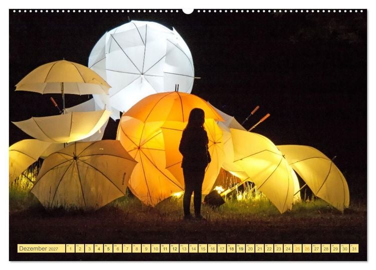 Produktbild: Schirme. Lichtinstallation Idee und Ausf&uuml;hrung des K&uuml;nstler Thomas Mogendorf (hochwertiger Premium Wandkalender 2027 DIN A2 quer), Kunstdruck in Hochglanz