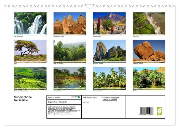 Produktbild: Supersch&ouml;ne Reiseziele (Wandkalender 2027 DIN A3 quer), CALVENDO Monatskalender