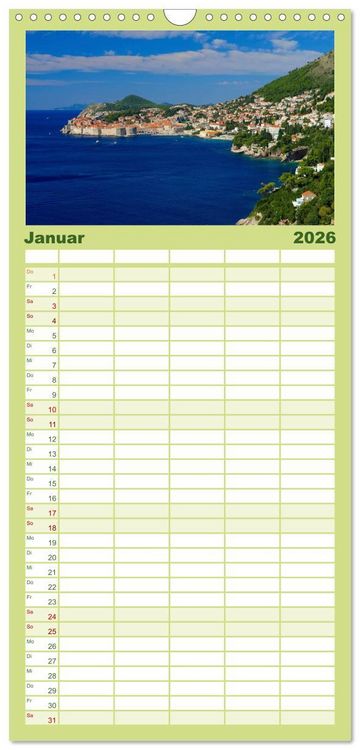 Produktbild: Familienplaner 2026 - Kroatien - Traumhafte Landschaften und faszinierende St&auml;dte mit 5 Spalten (Wandkalender, 21 x 45 cm) CALVENDO