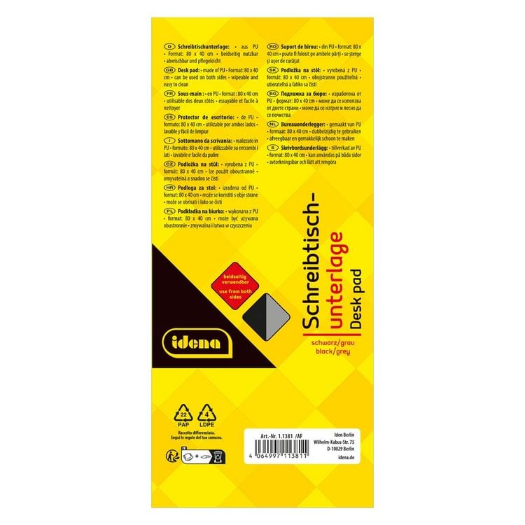 Produktbild: Idena Schreibtischunterlage PU doppelseitig schwarz/grau 80x40cm