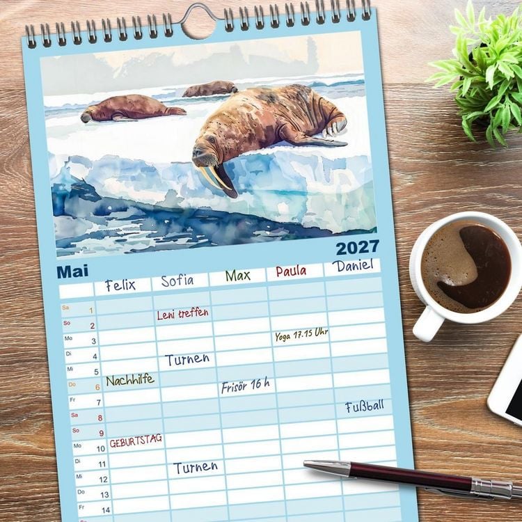 Produktbild: Familienplaner 2027 - Eisige Polarkreise - Faszination der polaren Tierwelt mit 5 Spalten (Wandkalender, 21 x 45 cm) CALVENDO