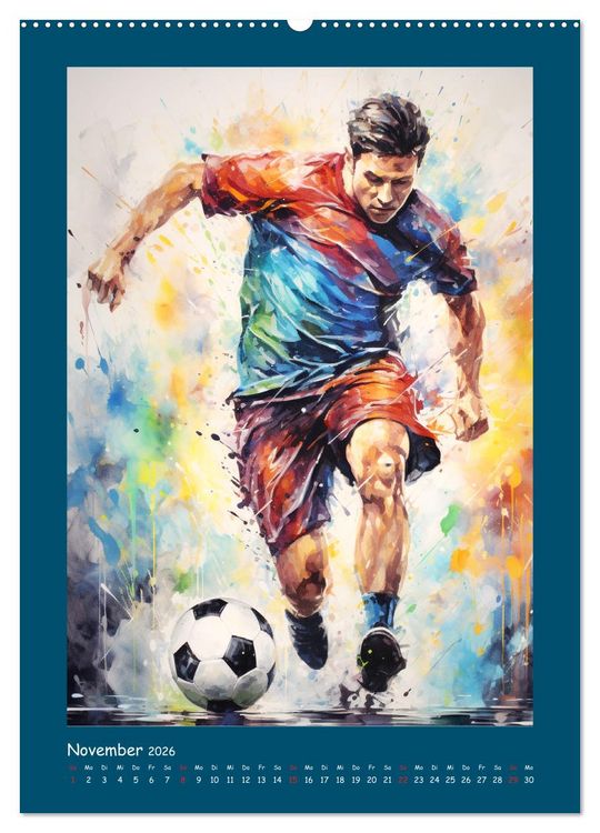 Produktbild: Leidenschaft Fussball. Stadionstimmung im Aquarellstil (Wandkalender 2026 DIN A2 hoch), CALVENDO Monatskalender