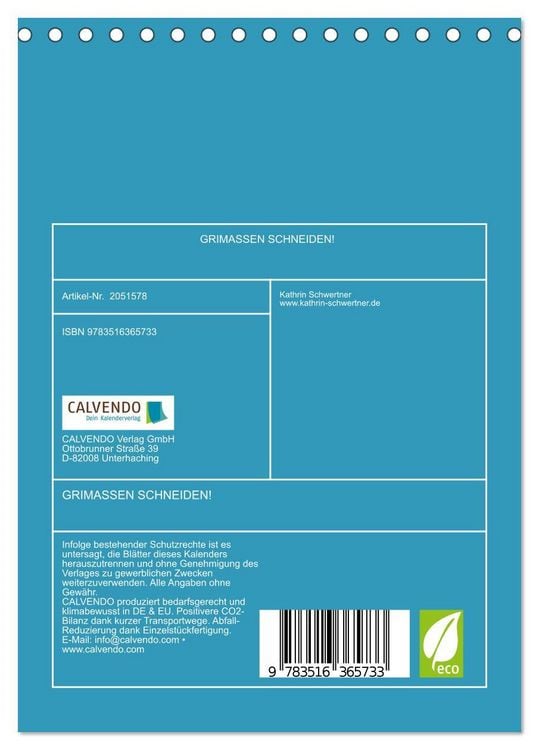 Produktbild: GRIMASSEN SCHNEIDEN! (Tischkalender 2026 DIN A5 hoch), CALVENDO Monatskalender
