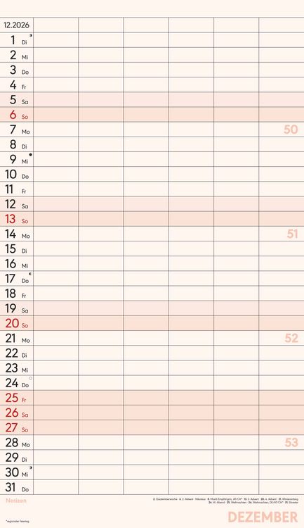 Produktbild: Superplaner XL 2026 6 Spalten - Familien-Timer 26x45 cm - Offset-Papier - mit Ferienterminen - Wand-Planer - Familienkalender - Alpha Edition
