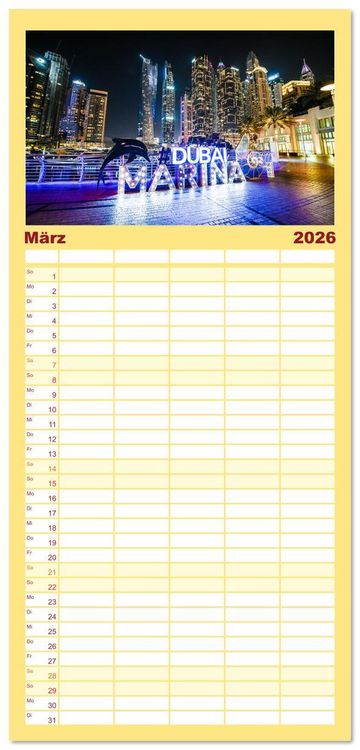 Produktbild: Familienplaner 2026 - Wundervolles Dubai mit 5 Spalten (Wandkalender, 21 x 45 cm) CALVENDO