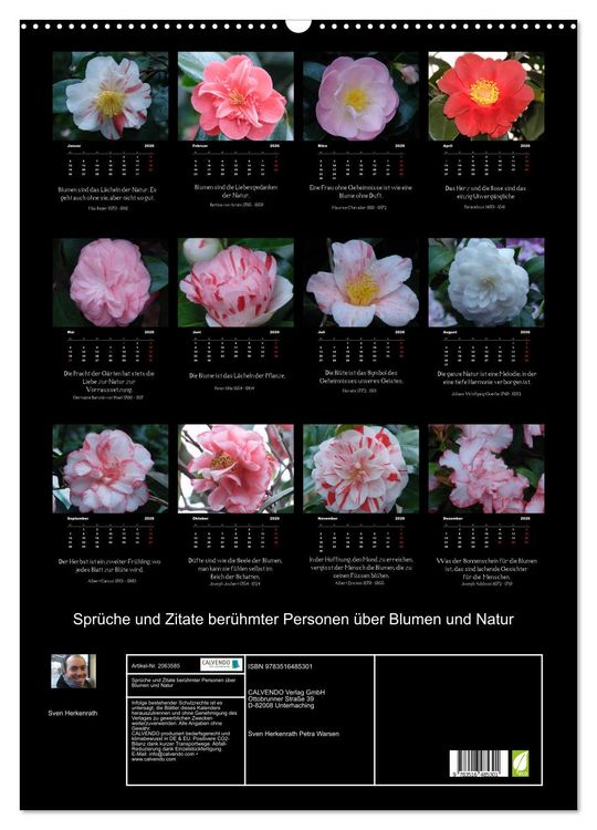 Produktbild: Spr&uuml;che und Zitate ber&uuml;hmter Personen &uuml;ber Blumen und Natur (Wandkalender 2026 DIN A2 hoch), CALVENDO Monatskalender