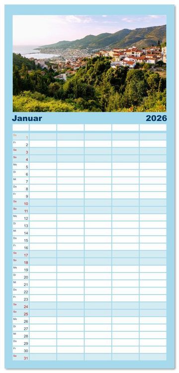 Produktbild: Familienplaner 2026 - Samos. Griechische Inselsch&ouml;nheit mit 5 Spalten (Wandkalender, 21 x 45 cm) CALVENDO