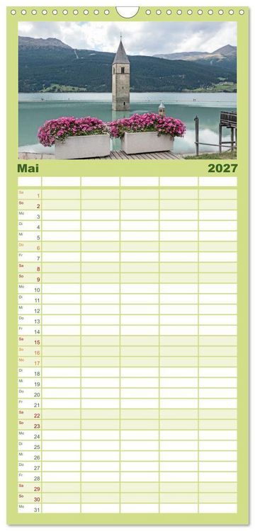 Produktbild: Familienplaner 2027 - Der Reschensee - ein Panormanen-Abenteuer mit 5 Spalten (Wandkalender, 21 x 45 cm) CALVENDO