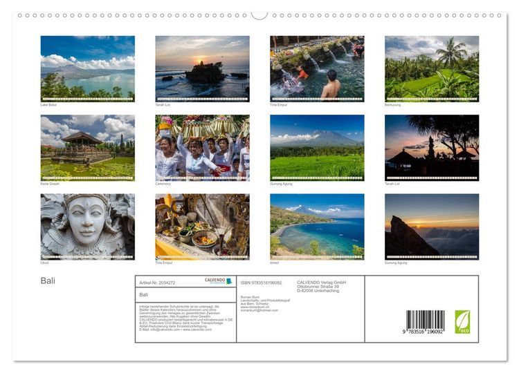 Produktbild: Bali (hochwertiger Premium Wandkalender 2026 DIN A2 quer), Kunstdruck in Hochglanz