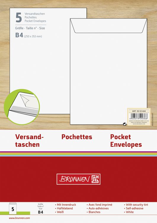 Produktbild: Brunnen Versandtasche B4 wei&szlig; 5 St&uuml;ck