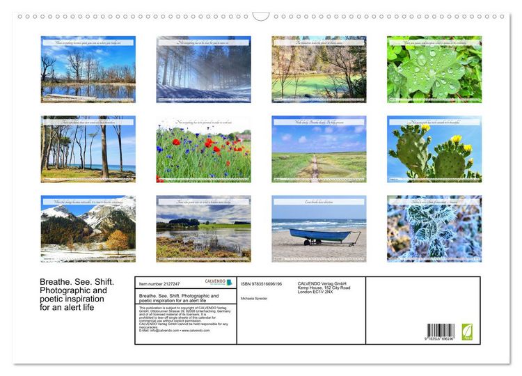 Produktbild: Breathe. See. Shift. Photographic and poetic inspiration for an alert life (Wall Calendar 2026 DIN A2 landscape), CALVENDO 12 Month Wall Calendar