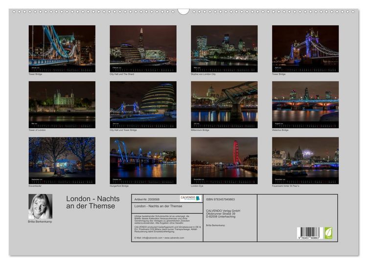 Produktbild: London - Nachts an der Themse (Wandkalender 2026 DIN A2 quer), CALVENDO Monatskalender