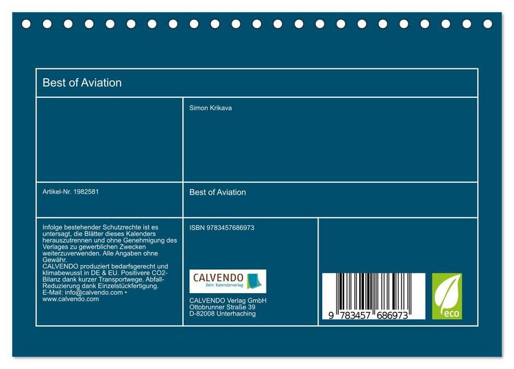 Produktbild: Best of Aviation (Tischkalender 2026 DIN A5 quer), CALVENDO Monatskalender