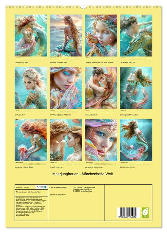 Produktbild: Meerjungfrauen - M&auml;rchenhafte Welt (hochwertiger Premium Wandkalender 2026 DIN A2 hoch), Kunstdruck in Hochglanz