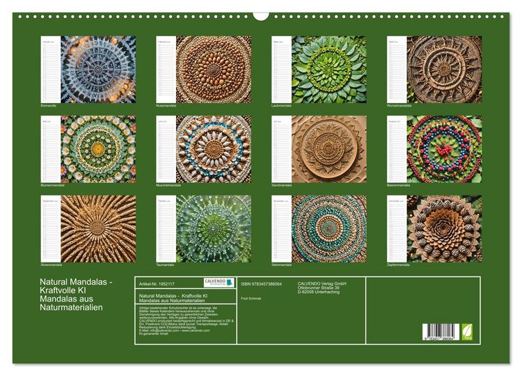 Produktbild: Natural Mandalas - Kraftvolle KI Mandalas aus Naturmaterialien (Wandkalender 2026 DIN A2 quer), CALVENDO Monatskalender