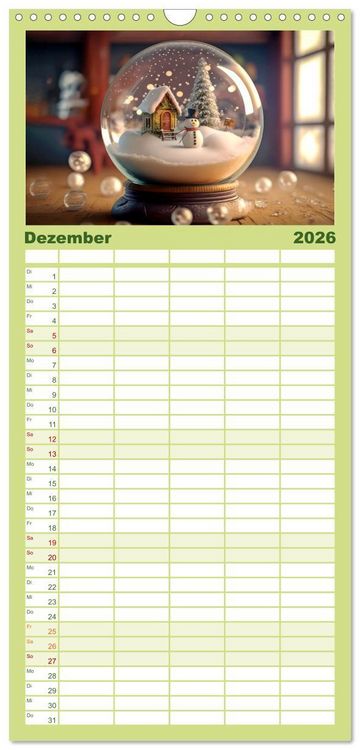 Produktbild: Familienplaner 2026 - Miniaturwelt in der Glaskugel mit 5 Spalten (Wandkalender, 21 x 45 cm) CALVENDO