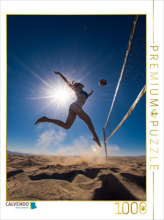 Produktbild: CALVENDO Puzzle Sexy Volleyballspielerin springt im Sand unter der Sonne | 1000 Teile Lege-Gr&ouml;&szlig;e 64x48cm Foto-Puzzle f&uuml;r gl&uuml;ckliche Stunden