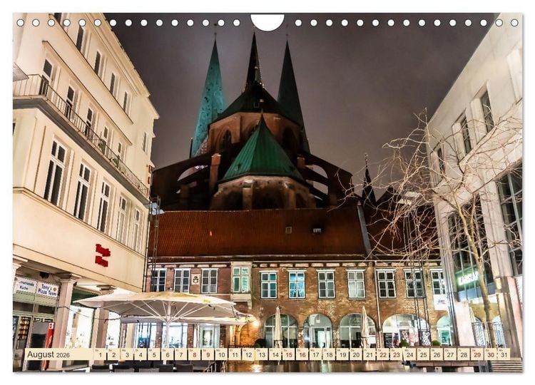 Produktbild: L&uuml;beck bei Nacht (Wandkalender 2026 DIN A4 quer), CALVENDO Monatskalender