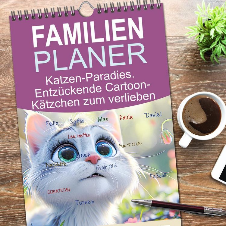 Produktbild: Familienplaner 2026 - Katzen-Paradies. Entz&uuml;ckende Cartoon-K&auml;tzchen zum verlieben mit 5 Spalten (Wandkalender, 21 x 45 cm) CALVENDO