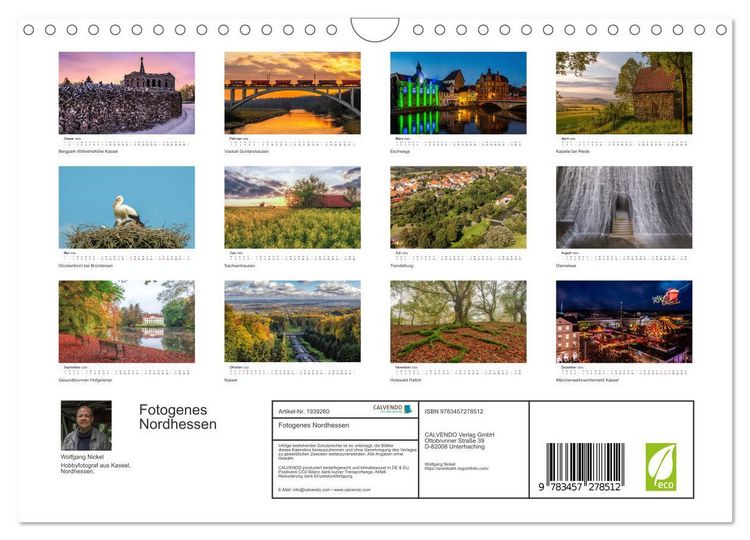 Produktbild: Fotogenes Nordhessen (Wandkalender 2026 DIN A4 quer), CALVENDO Monatskalender